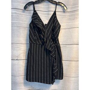 She + Sky Black & White Striped Wrap-Style Romper Size L